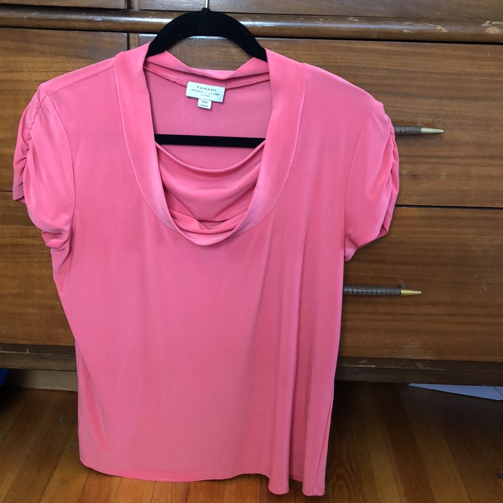 Tahari Blouse that is T-shirt style with ruffles short sleeves